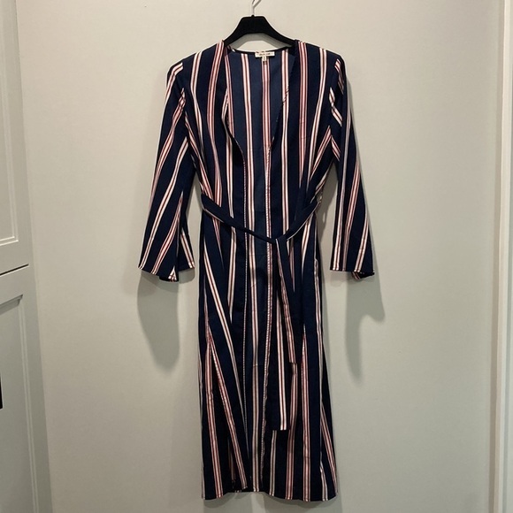 BLEUH Ciel Blue & Red Striped Duster Jacket Medium - Picture 14 of 16